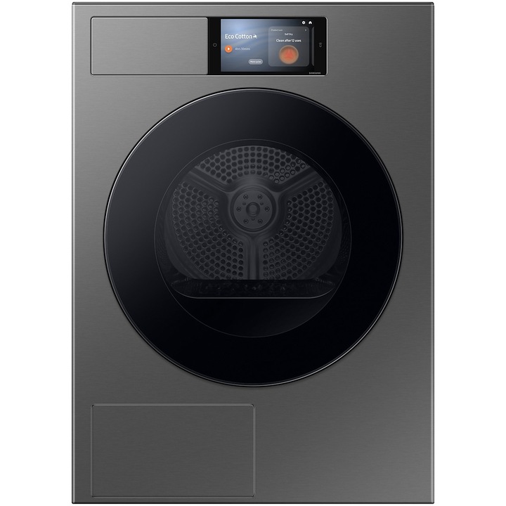 Uscator de rufe Samsung DV90F09F4SU4, pompa de caldura, 9 kg, Clasa A+++, AI Home 7" LCD, QuickDrive, Silent Dry, AI Dry+, Compresor Inverter, Air Refresh, Wifi, Negru