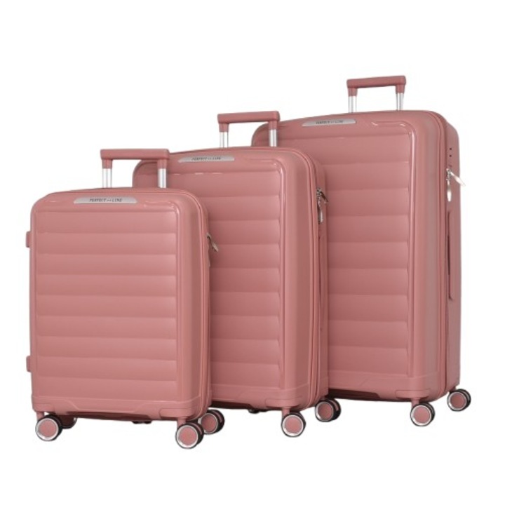 Комплект Куфари PERFECT++LINE PP 2332, Разширител, 75/49/30 см, Розови, 3 броя