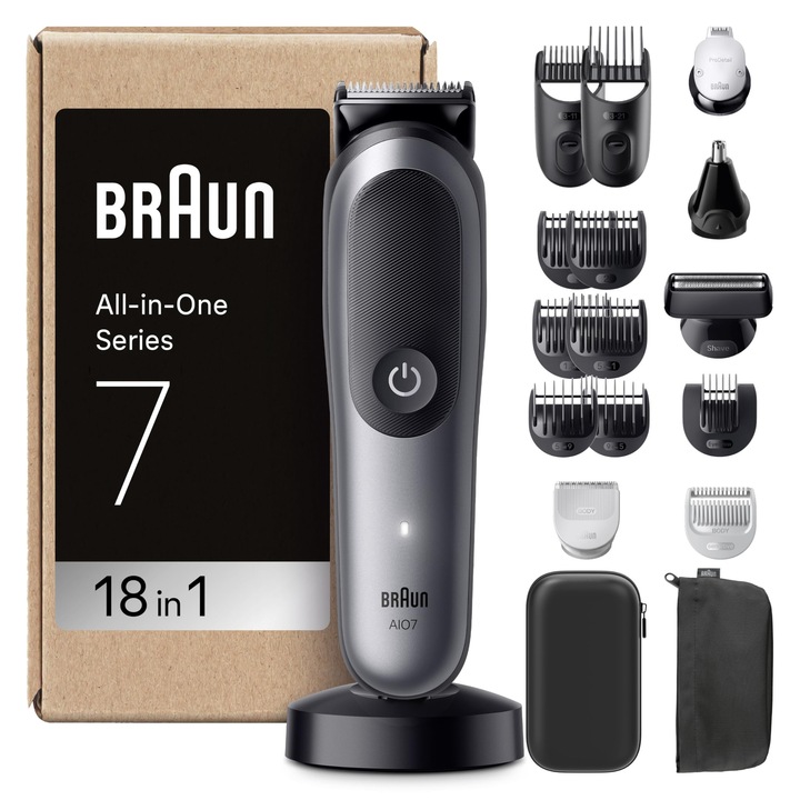 Braun All-In-One Series 7 18 az 1-ben szőrtelenítő készlet, Problade, orrszőrnyíró, Autosense technológia, férfi elektromos borotva, testborotva, trimmelő