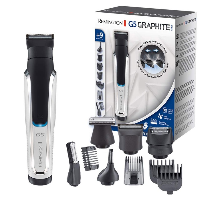 Masina de tuns Remington Multi-Hair Clipper G5, 9 capete/piepteni atasabili, multifunctionala, pentru barba, corp, urechi si nas