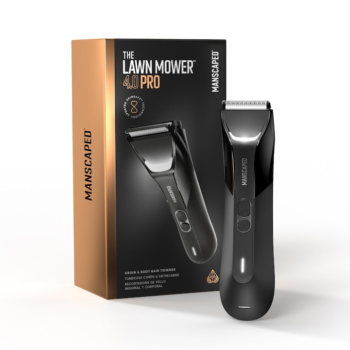Manscaped® The Lawn Mower® 4.0 Pro – Тример за тяло и срамно окосмяване, острие Skinsafe®, водоустойчив, съвместим с USB-C и безжично зареждане, мъжка самобръсначка със сферична глава и заключване за пътуване