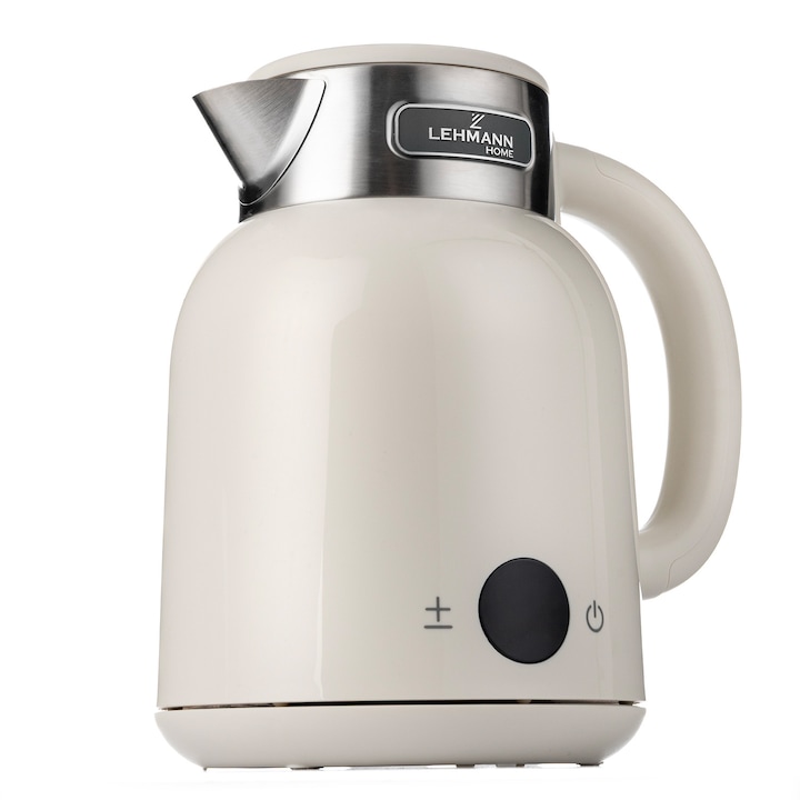 Електрическа кана, Lehmann, Torino, 1.5 л, 2200 W, контрол на температурата, сензорен панел, поддържане на температурата, режим на почистване, 210x235x165 мм, 1.1 кг, бяла