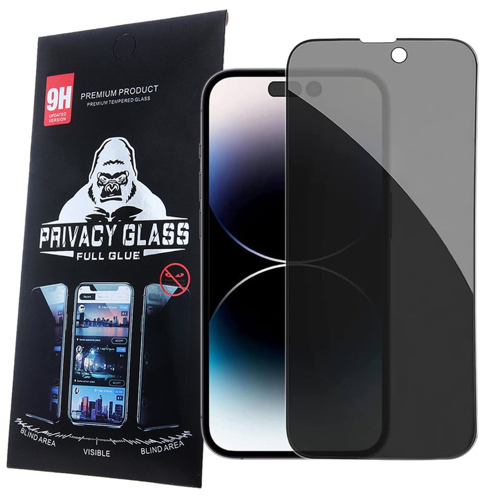 Folie de protectie, Telforceone, Sticla, Privacy, Pentru iPhone 14 Pro 6,1", Negru