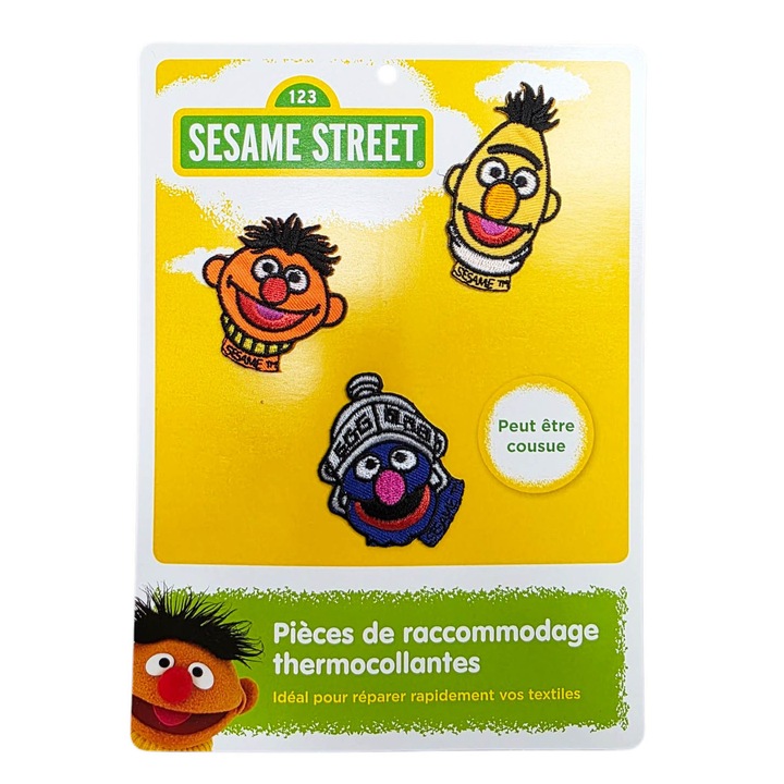 Set de aplicatii textile termoadezive, 3 buc, Sesame Street
