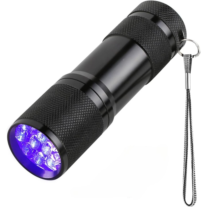 Lanterna UV MONDESA® cu Iluminare Ultravioleta pentru Profesionisti si Amatori, Diverse Utilizari, Detectarea Urinei Animalelor si Verificarea Curateniei in Hoteluri, Autentificarea Documentelor, Observarea Vietii Salbatice si Vanatoare