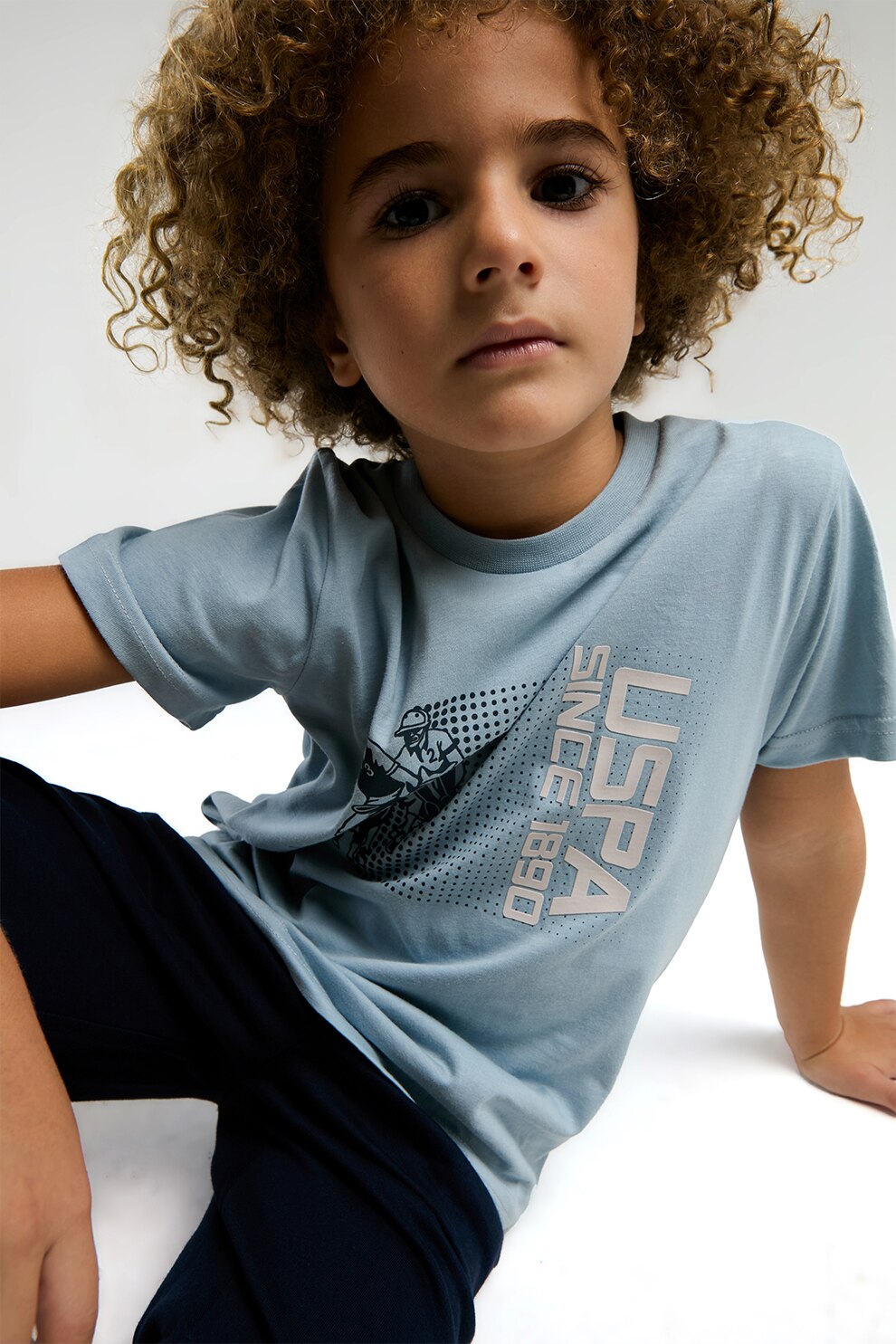 U.S. Polo Assn., Tricou si bermude cu imprimeu logo, Albastru pastel, 116-122 CM