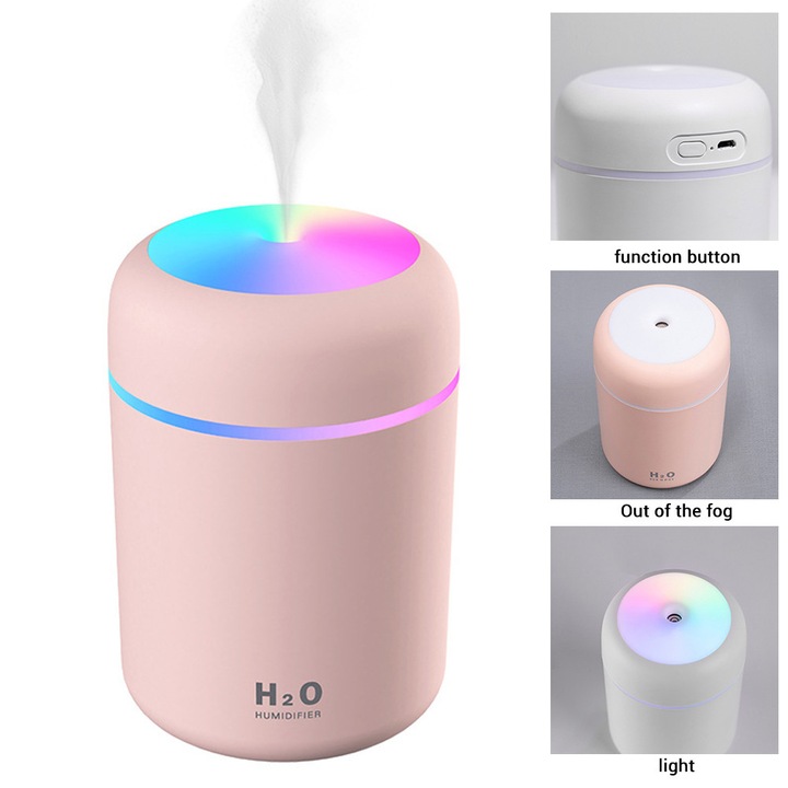 Umidificator aromaterapie cu telecomanda, capacitate 250 ml, design foc de tabara, 7 culori, setari temporizator