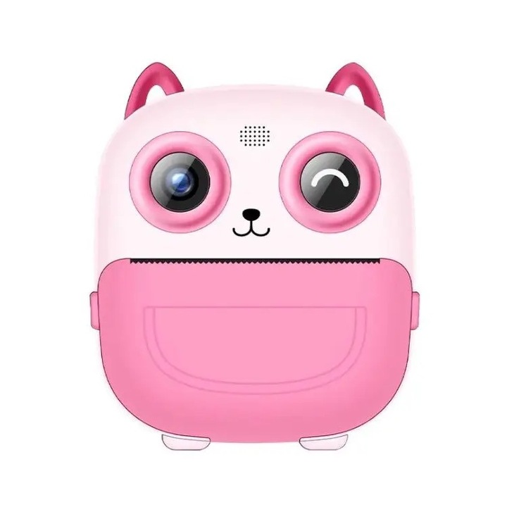 Camera Foto Digitala pentru Copii cu Imprimanta Integrata, Ecran 2.4 Inch, Dual Lens 1080P, Filtre Creative, Foto si Video HD, culoare roz