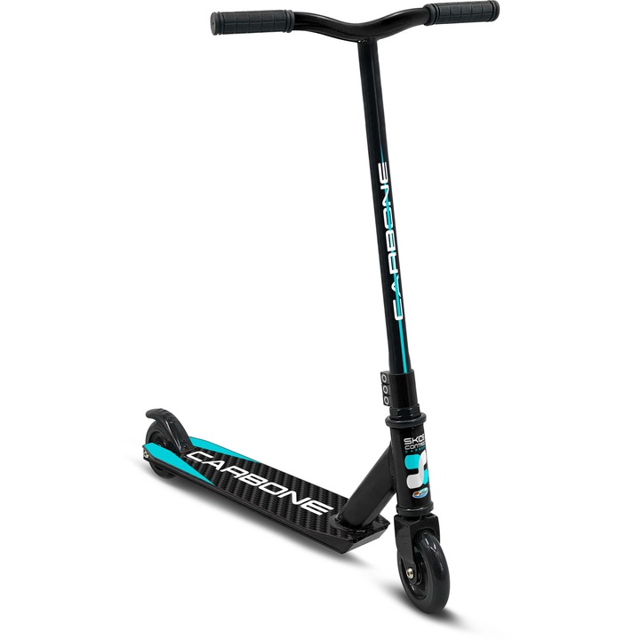Roller trükkökhöz és akrobatikához, Homio 2 kerékkel 7-15 éves korig, maximális súly 100 kg, többszínű, állítható kormány, összecsukható fogantyúk, csúszásgátló platform, hátsó lábfék, Stunt, Skids Carbone