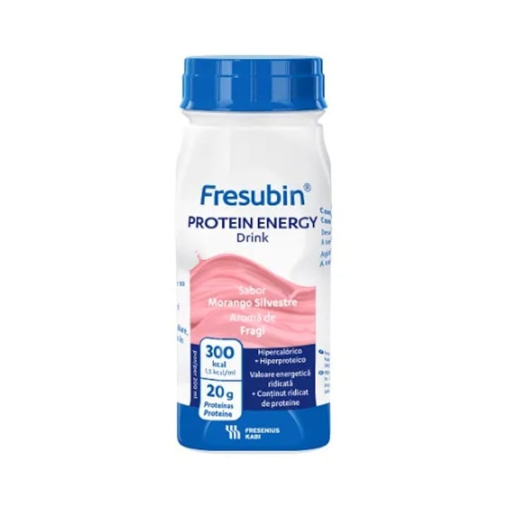 Solutie nutritiva orala cu valoare energetica ridicata, continut ridicat de proteine si aroma de fragi Fresubin Protein Energy, 4 x 200 ml, Fresenius Kabi