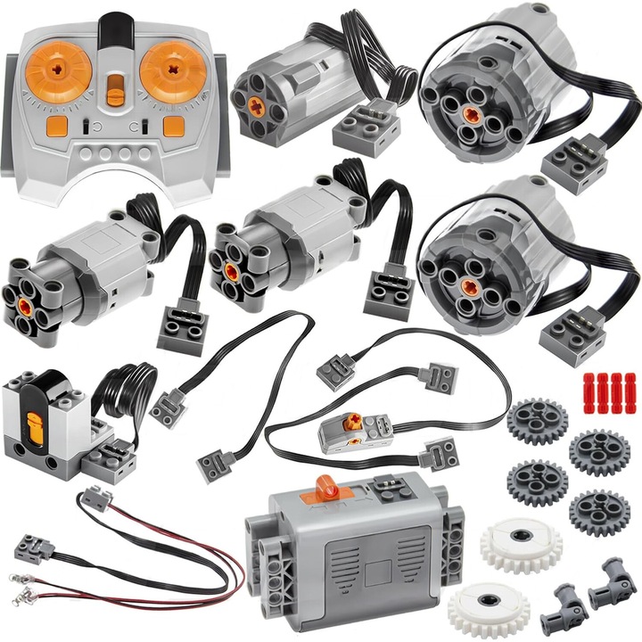 Set de accesorii pentru blocuri electrice fara fir, WALALLA, set de 24 de piese, telecomanda cu infrarosu pentru motor, cutie de baterii AA, Cablu prelungitor receptor infrarosu 8881, comutator de control al luminii, dezlantuie creativitatea, gri