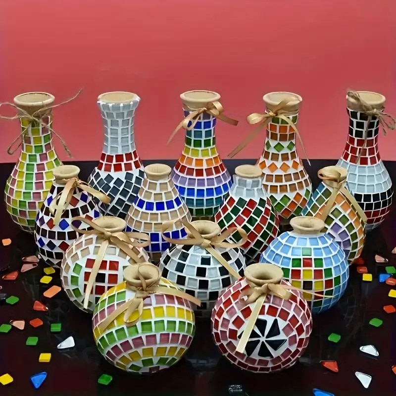 Placute mozaic decorative patrate din ceramica si sticla multicolore ...