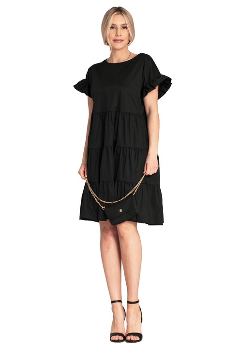 Rochie de vara, Figl, M1182, volane, neagra, bumbac, S-M INTL