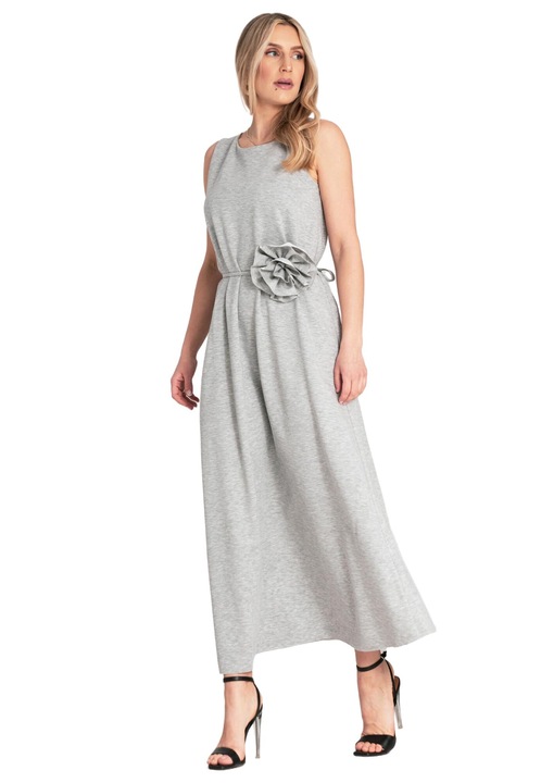 Rochie eleganta Figl, fara maneci, motiv floral, gri, poliester/spandex/viscoza, One Size INTL