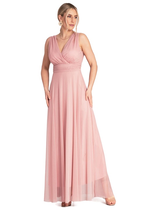 Rochie maxi de seara, Figl, volane, roz, poliester/elastan, S-M INTL