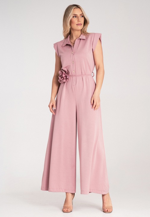 Дамски летен гащеризон, Figl, розов, издръжлив материал, вталена кройка, SM INTL