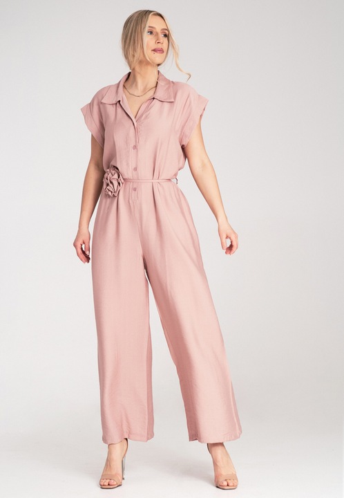 Salopeta dama, Figl, cu picior lat, cu maneca scurta, roz, One Size INTL