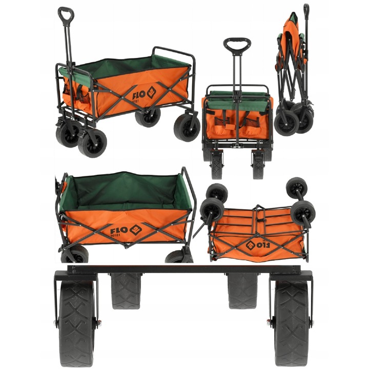 Flo összecsukható kerti kocsi, 100kg, 91x56x100cm, széles kerekekkel, különféle áruk szállítására