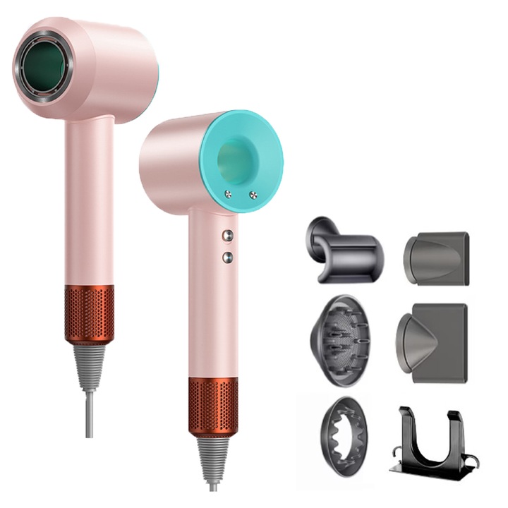 ANTCOOL, Prémium hajszárító, 110 000 fordulat/perc fordulatszámmal, hajápolási technológia 200 millió negatív ionnal, 3 fokozatban állítható hideg/meleg levegő, 5 konverziós fej, 2000 W, Kék