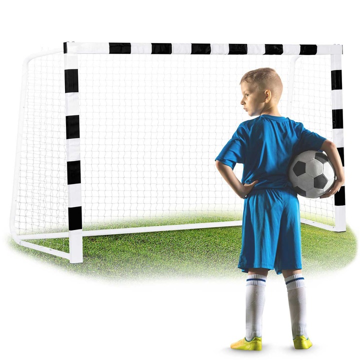 Bramka de fotbal, 300x200x90 cm, cu structura din otel, retea din polietilena, set complet