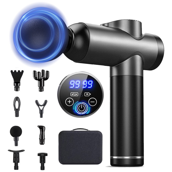 Масажен пистолет IDAMAKON 99 скорости 8 глави 16800 об/мин Тих и мощен мотор 2500mAh Ергономичен дизайн 12 мм амплитуда Мускулен масажор Релаксация