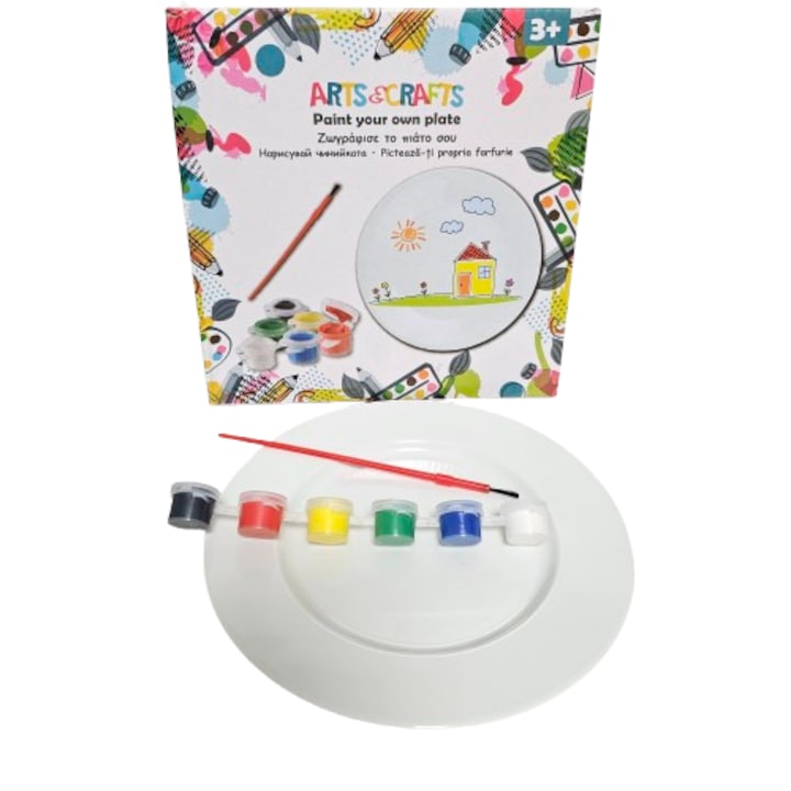 Set Arts & Crafts ” Picteaza Farfuria Ta” cu 6 Culori, Pensula, 19.6cm, Ceramica, Nafpro