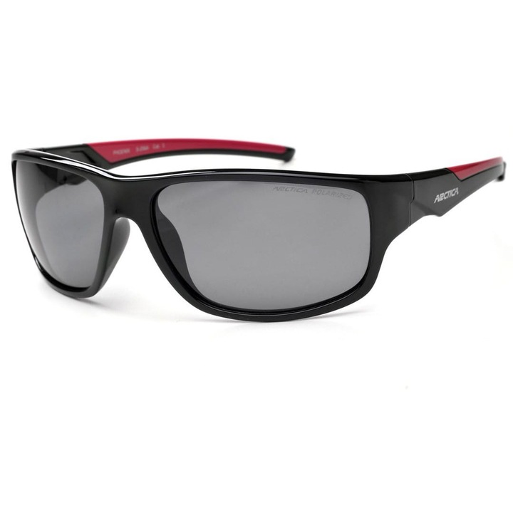 Ochelari de soare barbati, Arctica S-256A, polari, negru cu rosu, dimensiuni 13.3x4.1cm, set cu etui moale si tare