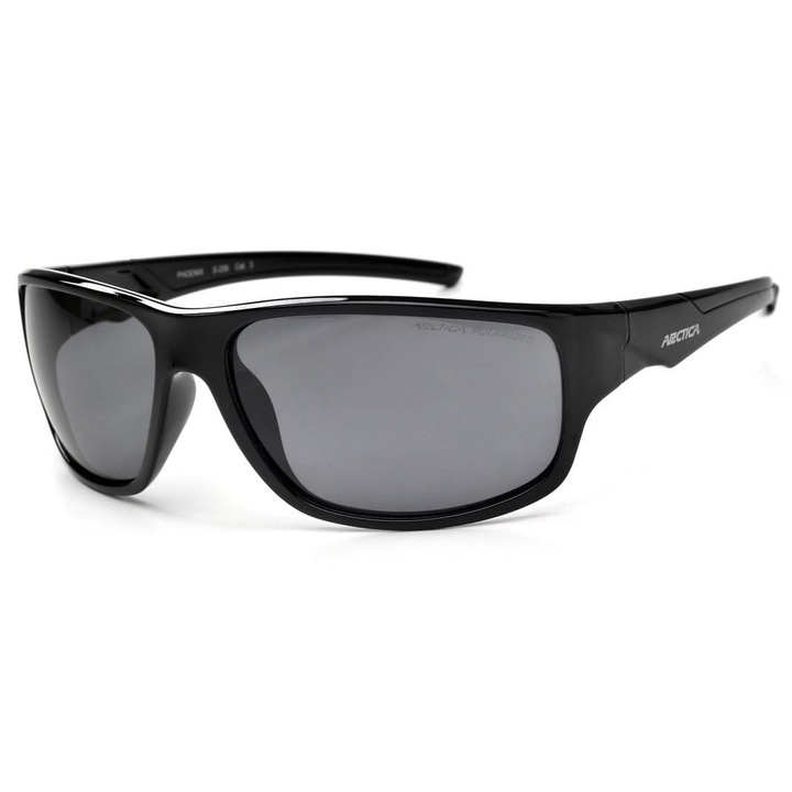 Ochelari de soare barbati, Arctica S-256, polari, negru, 13.3x4.1cm, set cu etui moale si tare