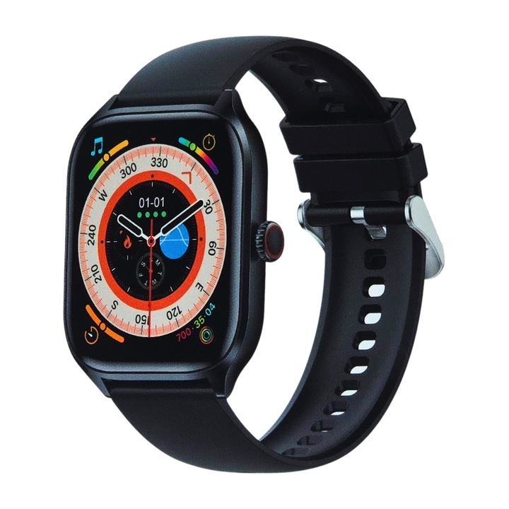 Смарт часовник Unico Watch Pro Max, 2.01" екран, Bluetooth 5.1, 15-дневен живот на батерията, IP65, силиконова каишка, черен