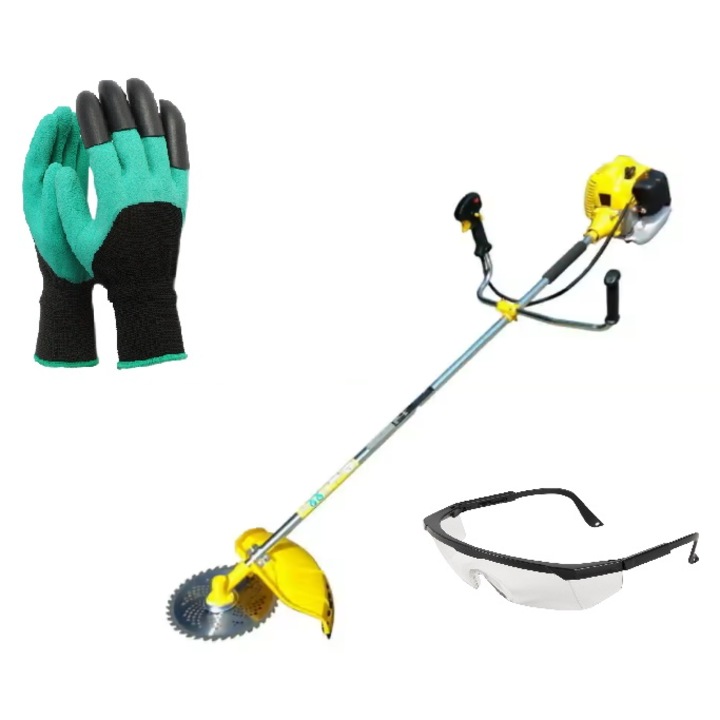 Motocoasa pe benzina, 2 timpi, 62cc, 7CP, 6 Accesorii, Galben