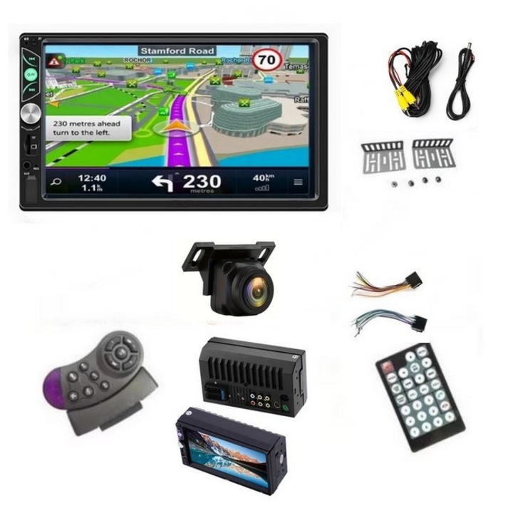 Navigatie SkyTechs® Ecran HD Touch 7" mirrorLink Video IOS / Android control IR comenzi Volan MP5 auto receptor bluetooth touchscreen 2x USB SD card suporti prindere camera marsarier