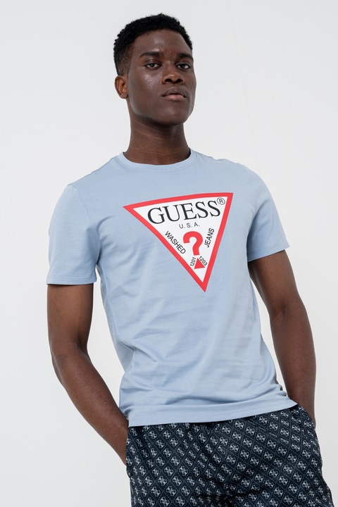 GUESS, Szűk fazonú logós póló, Pasztellkék