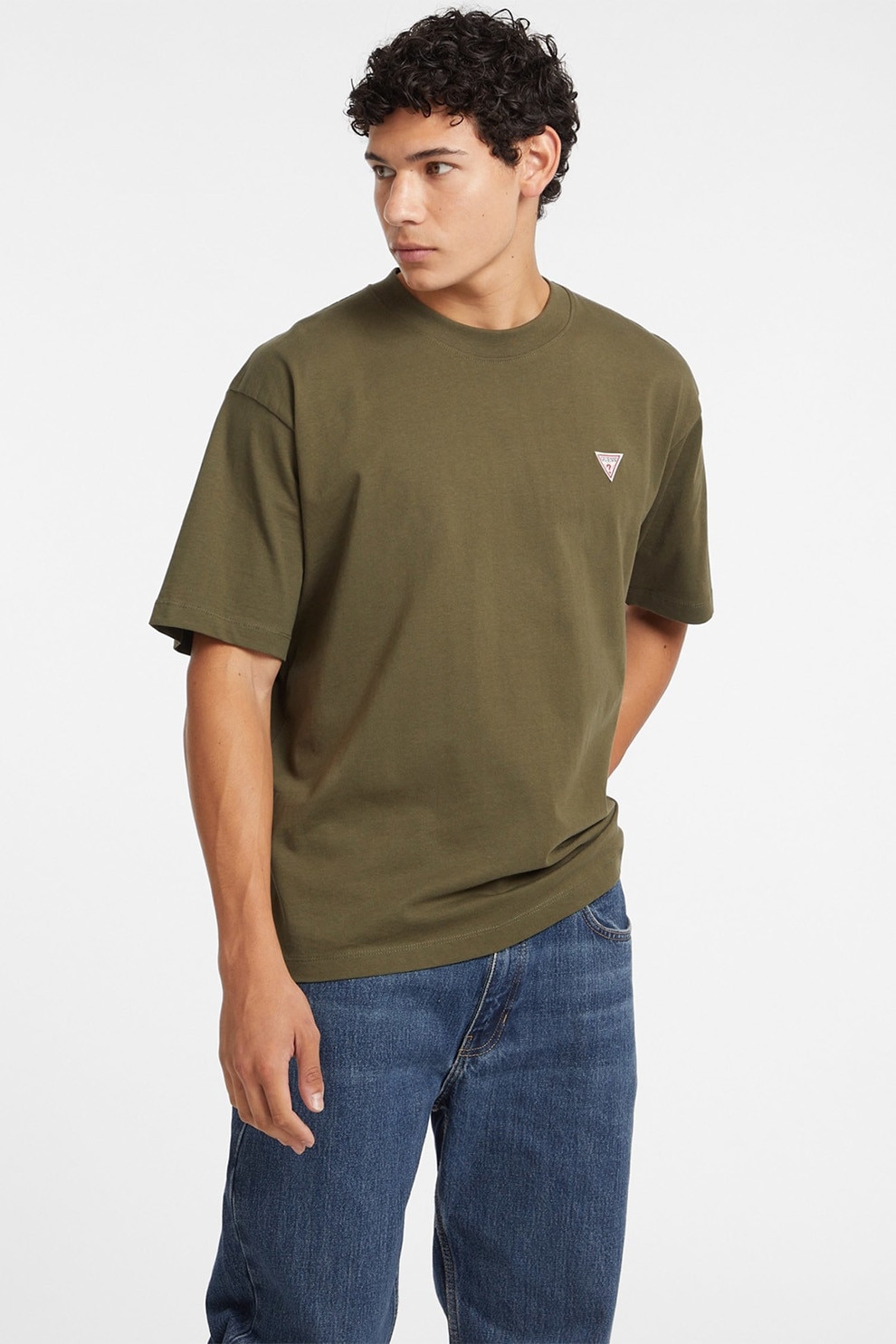 GUESS JEANS, Tricou supradimensionat de bumbac, Verde pal, Verde masliniu, XL