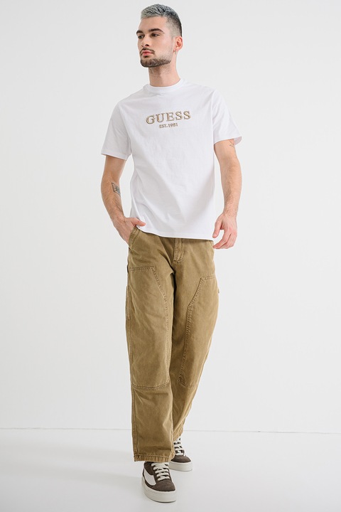 GUESS, Pamutpóló hímzett logóval, Fehér