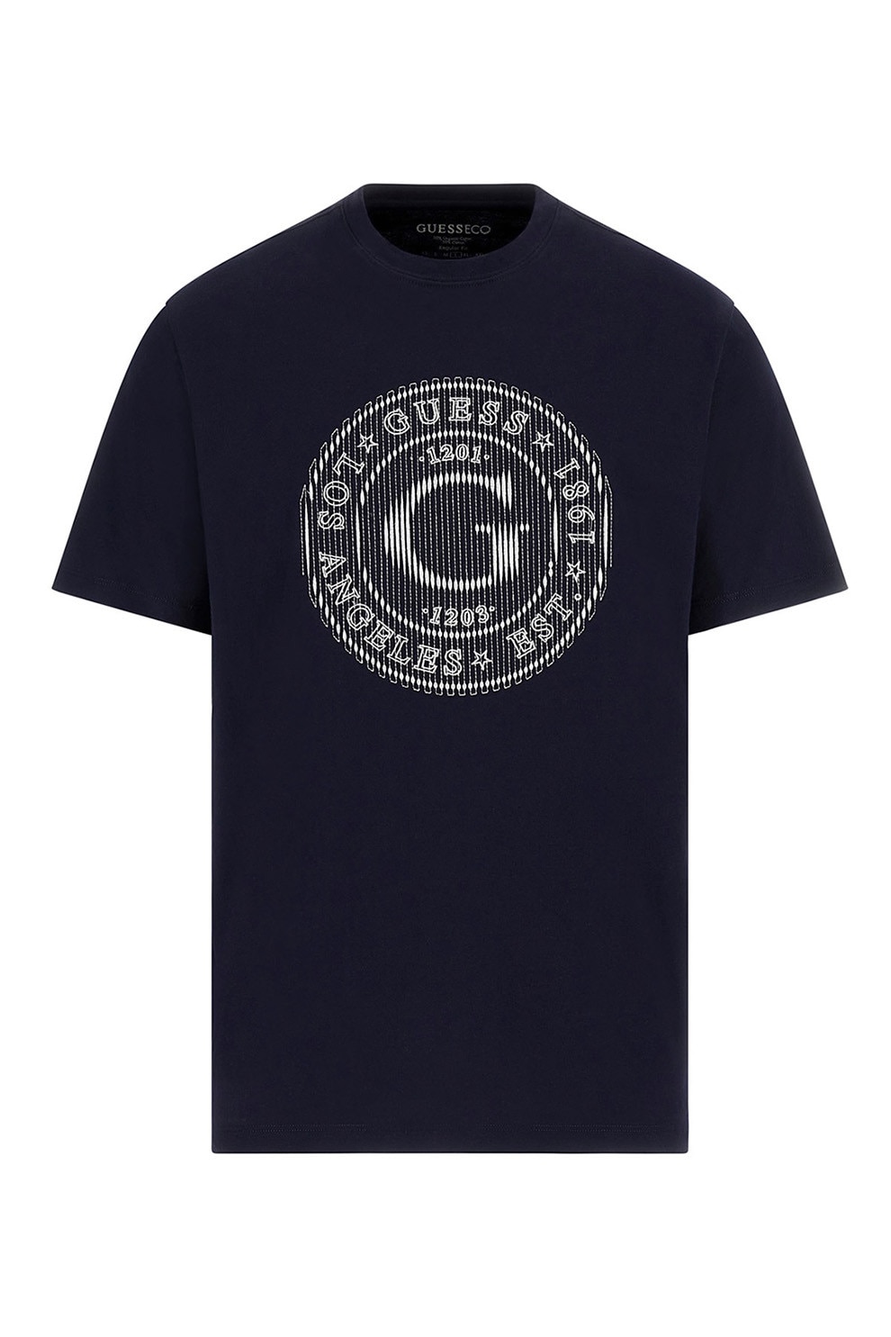 GUESS, Tricou din bumbac cu logo brodat, Negru, Gri deschis, M
