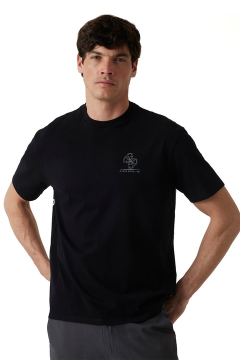 GUESS, Mintás pamutpóló, Fekete/Fehér