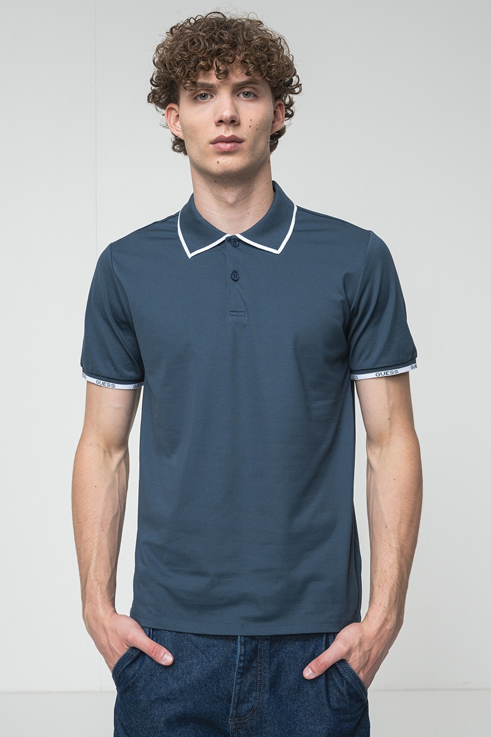 GUESS, Tricou polo slim fit, Bleumarin, L