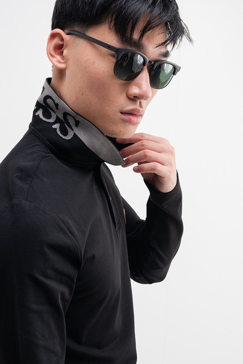 GUESS, Bluza polo slim fit, Negru