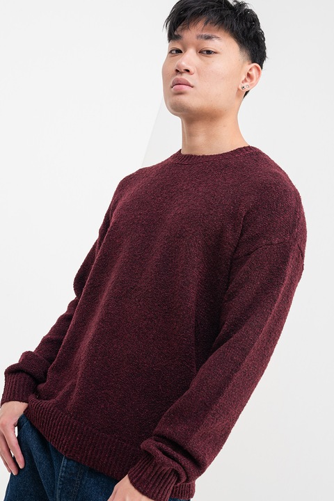 GUESS JEANS, Kerek nyakú pamuttartalmú pulóver, Szilvalila