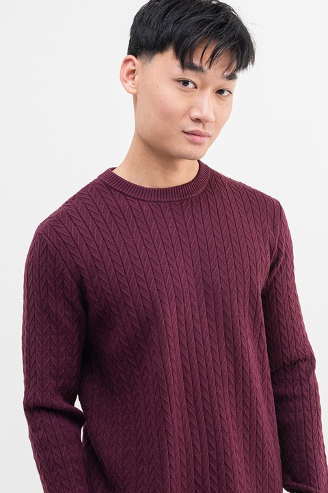 GUESS, Egyszínű kötött pulóver, Bíborszín, XL