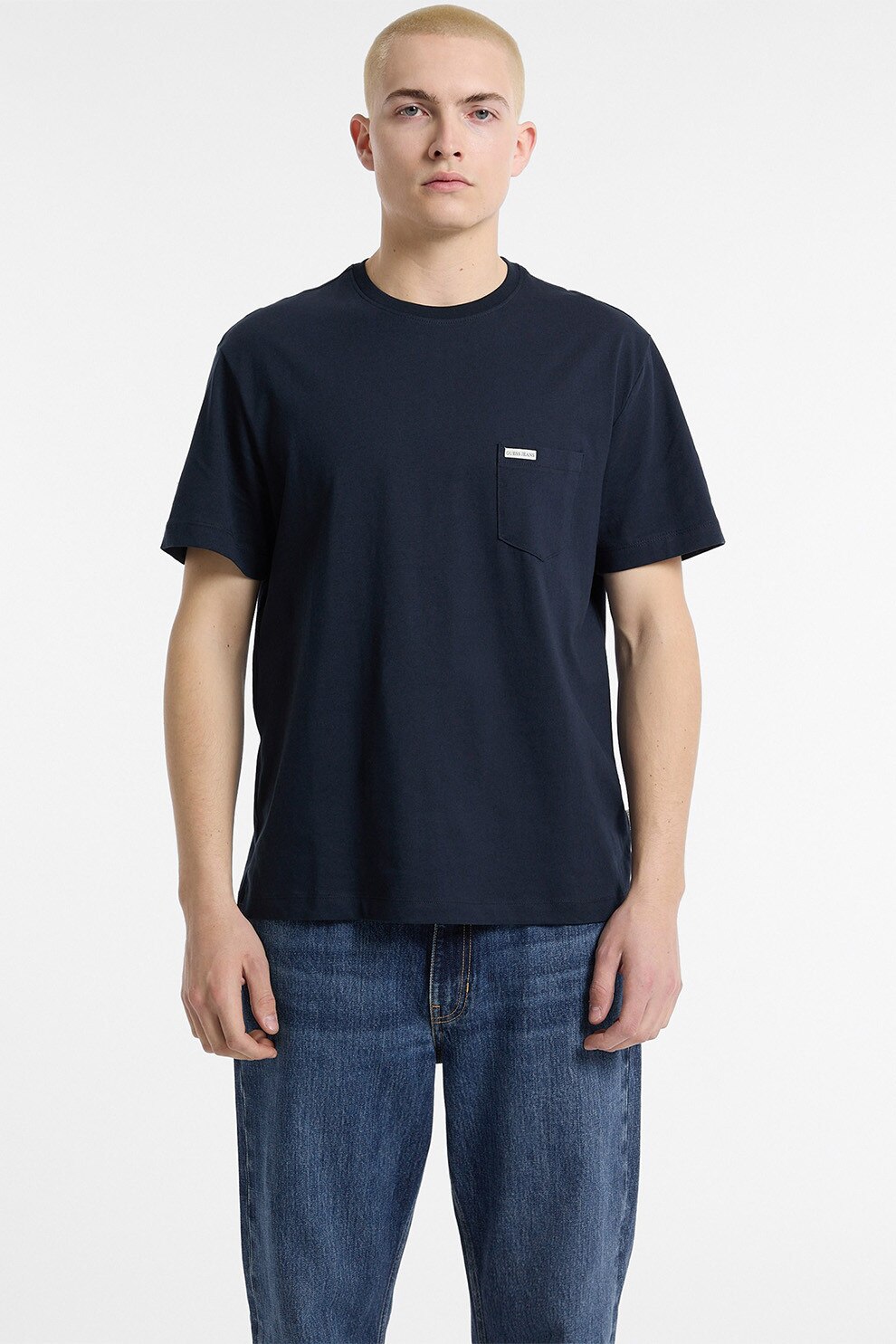 GUESS JEANS, Tricou din bumbac cu buzunar pe piept, Albastru ultramarin, M