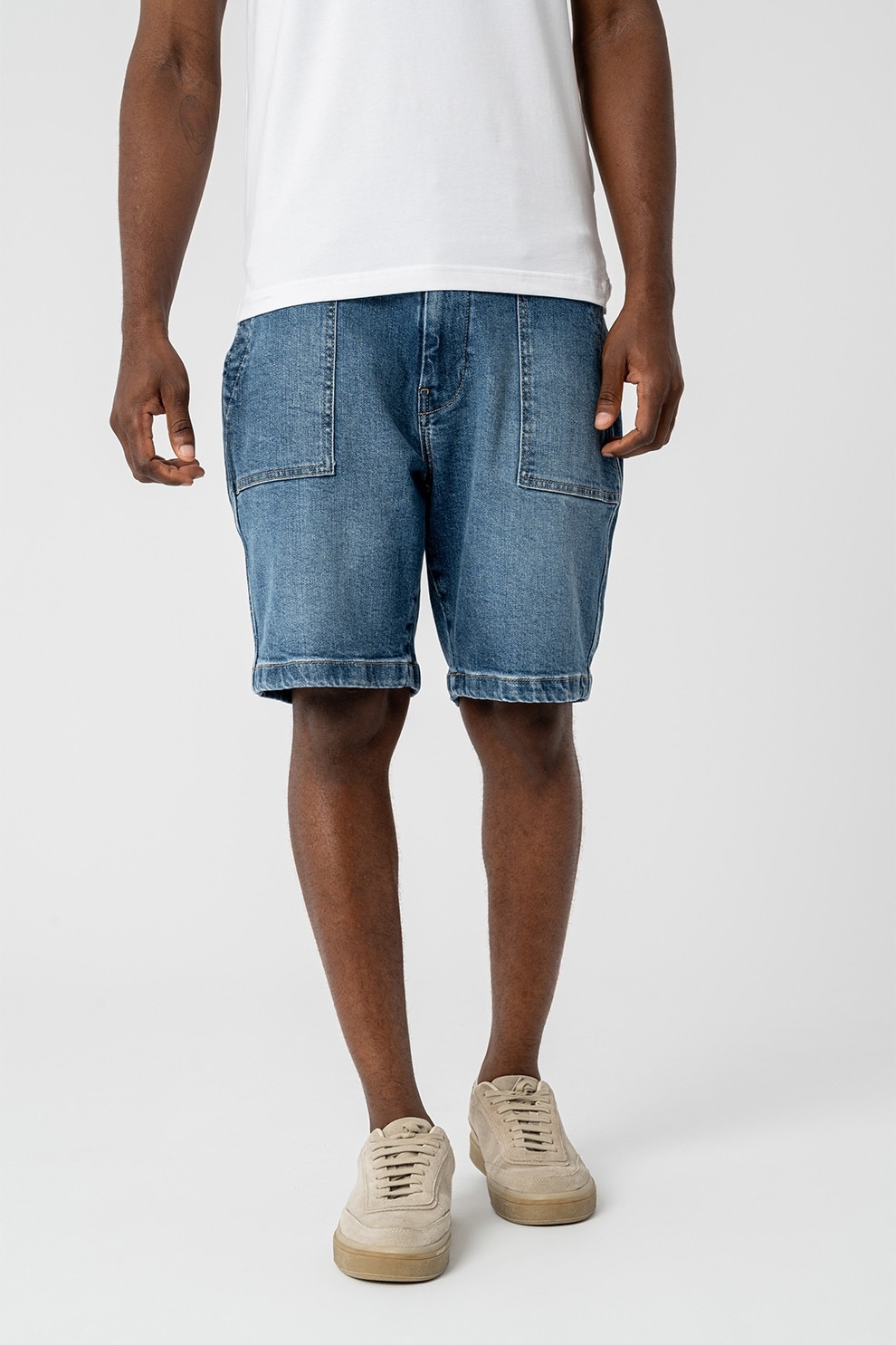 GUESS, Pantaloni scurti din denim cu aspect decolorat, Albastru, 36
