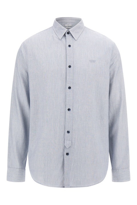GUESS, Camasa din amestec de in si bumbac, Albastru prafuit, M