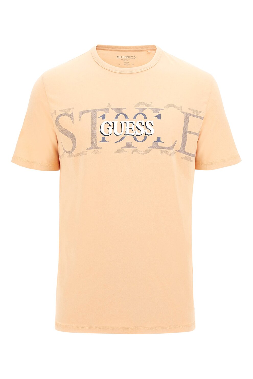 GUESS, Tricou de bumbac cu imprimeu logo, Piersica, M