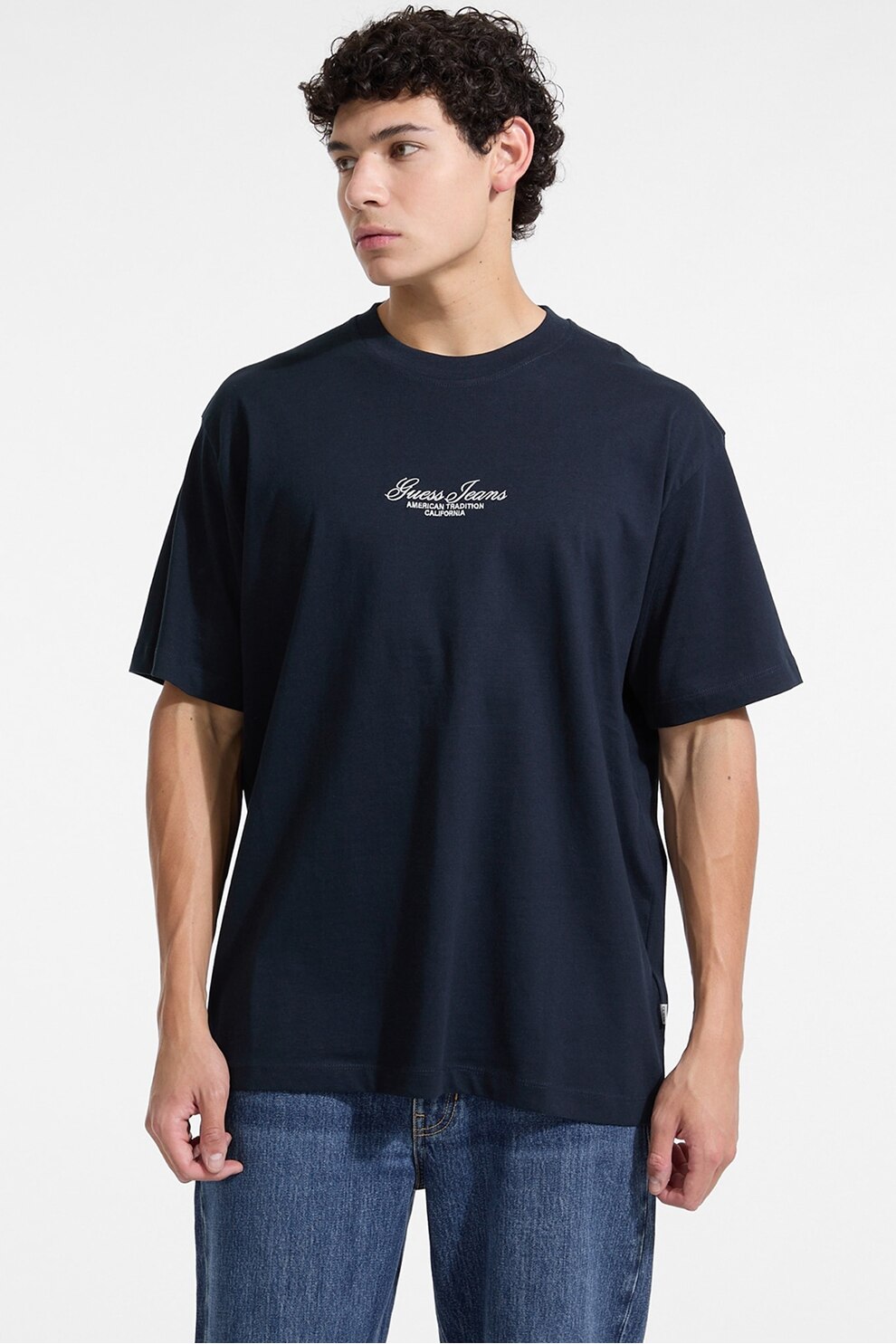 GUESS JEANS, Tricou cu logo, Bleumarin, S