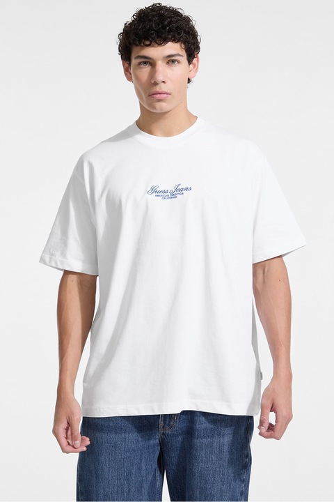 GUESS JEANS, Tricou cu logo, Alb, Albastru, M