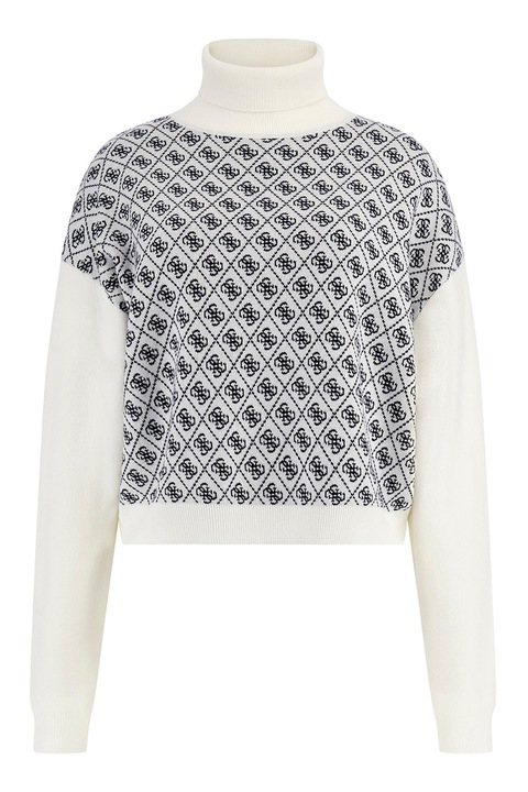 GUESS, Pulover cu model monograma, Alb/Albastru