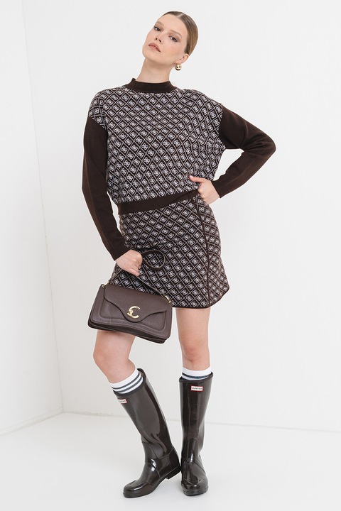 GUESS, Pulover cu model monograma, Alb/Maro