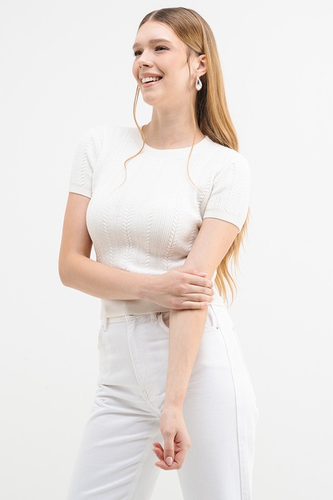 GUESS, Pulover slim-fit cu maneci scurte, Alb