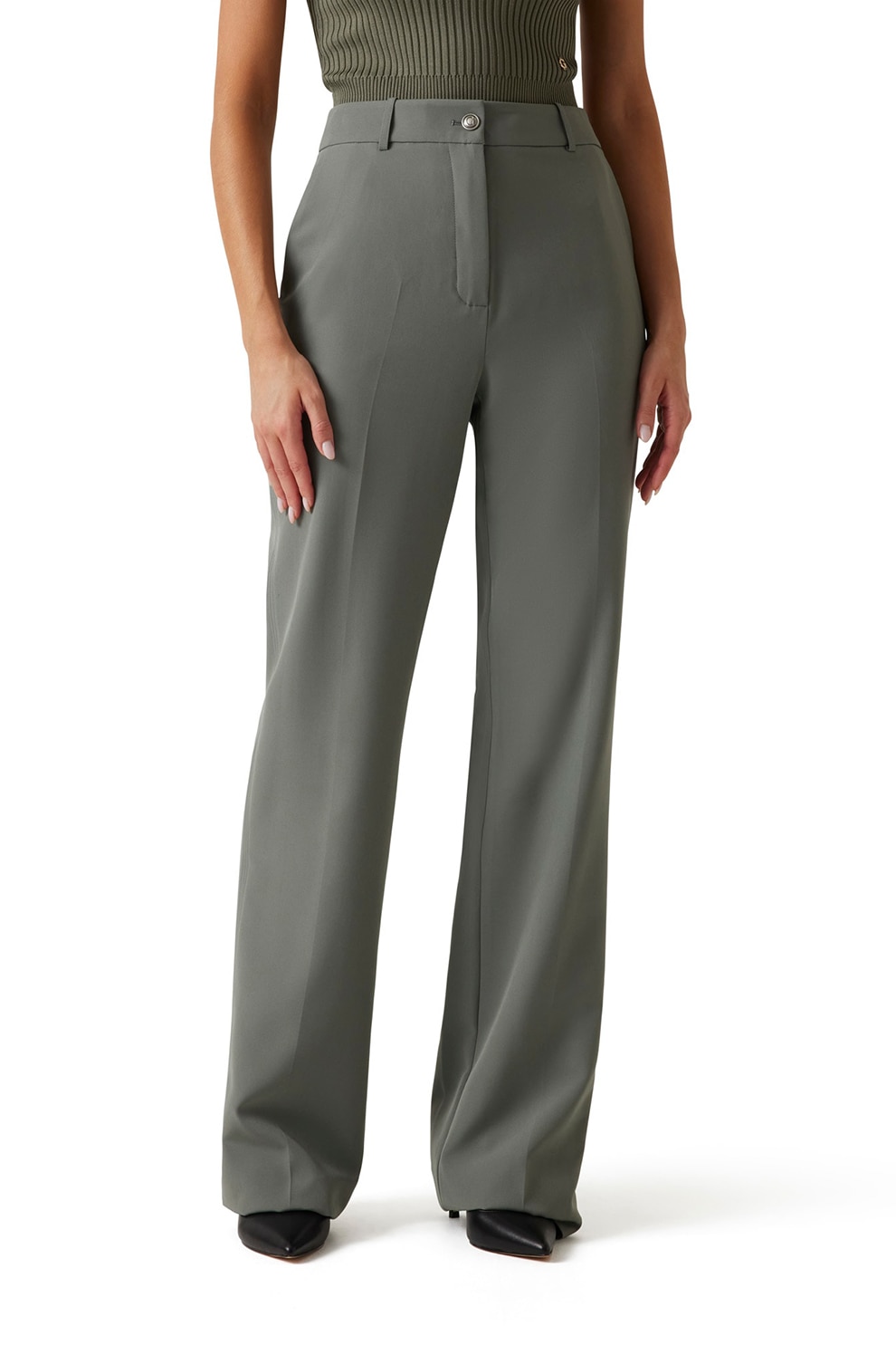 GUESS, Pantaloni eleganti cu croiala ampla, Verde prafuit, S